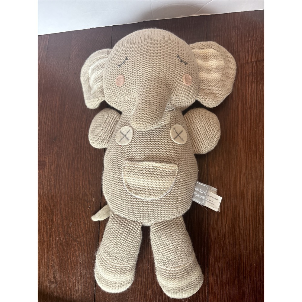 Theodore Elephant Plush Rattle Living Textiles‎ Grey Knit Stuffed Animal 15"